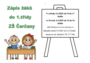 Zápis žáků do 1. třídy ZŠ Čerčany proběhne 2. a 3. dubna 2025 1